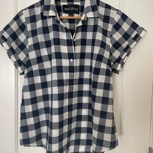 J. Crew Factory Navy and White Plaid Button Down Shirt